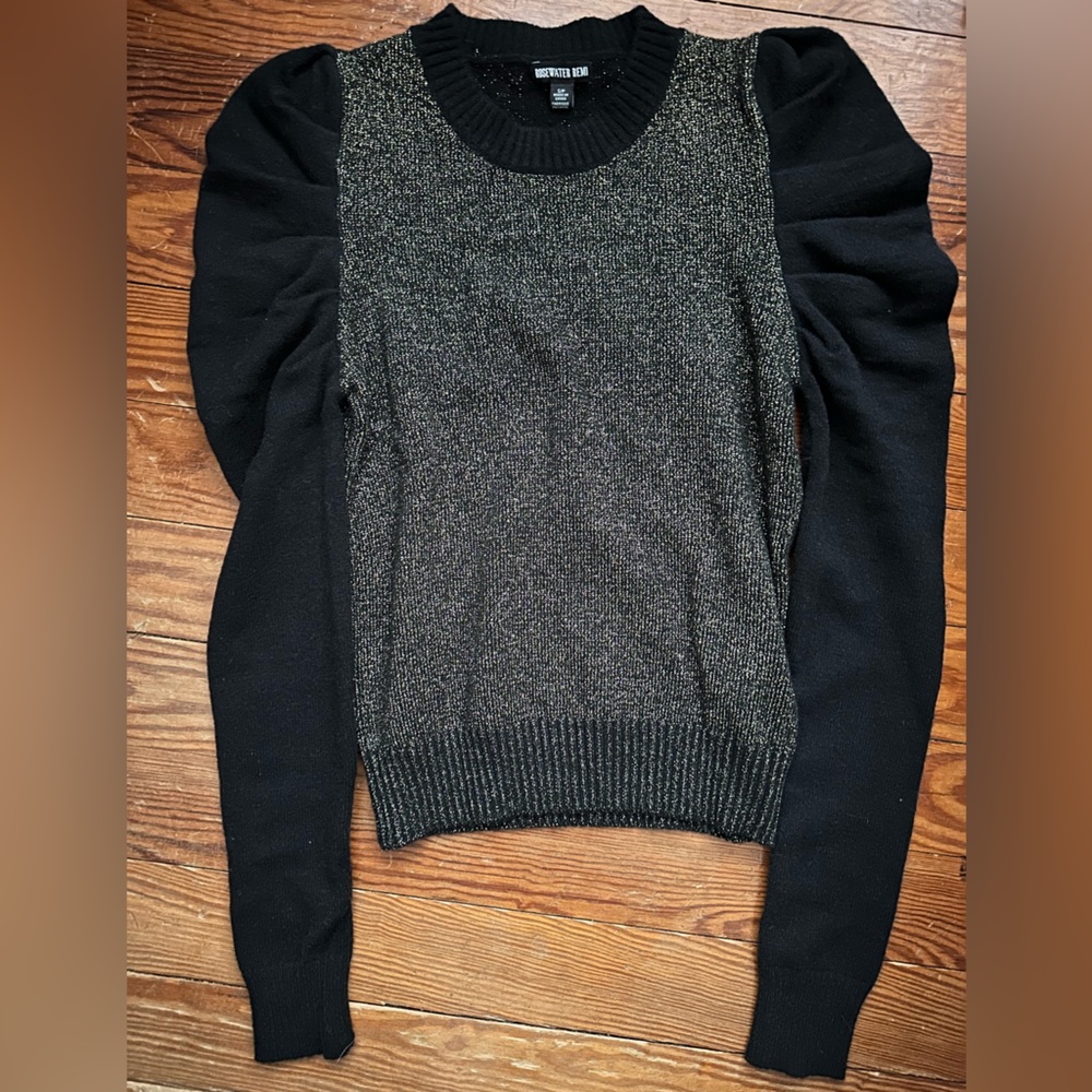 Rosewater Remi black and gold puff long sleeve sweater